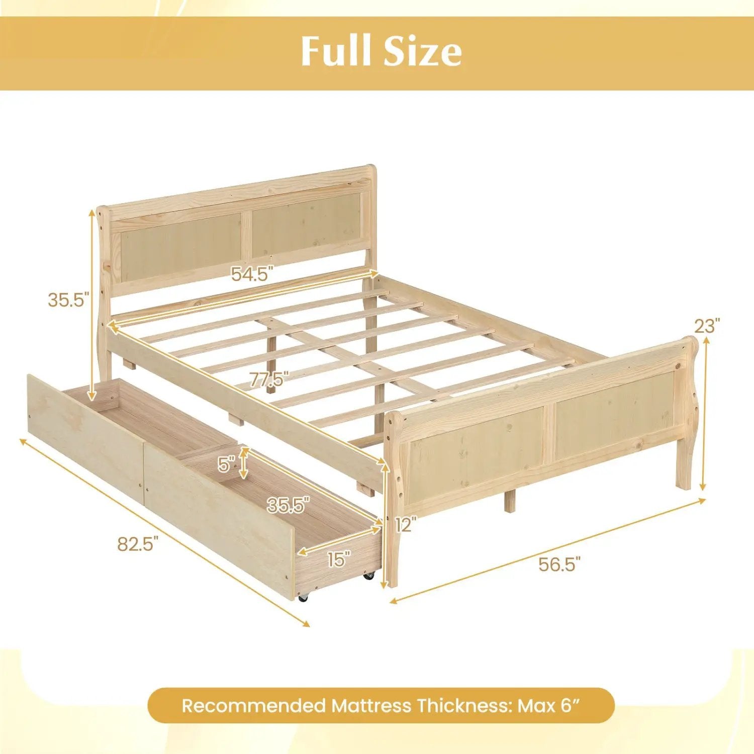 Full Size Bed Frame with 2 Storage Drawers and Footboard for Kids Teens Adults by DirectDeals