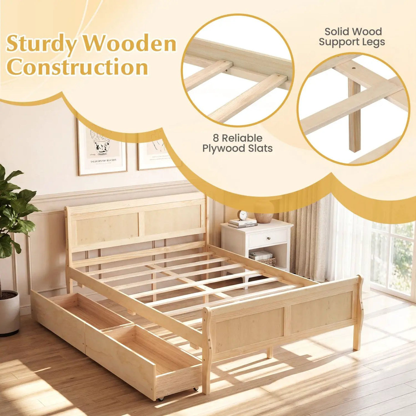 Full Size Bed Frame with 2 Storage Drawers and Footboard for Kids Teens Adults by DirectDeals