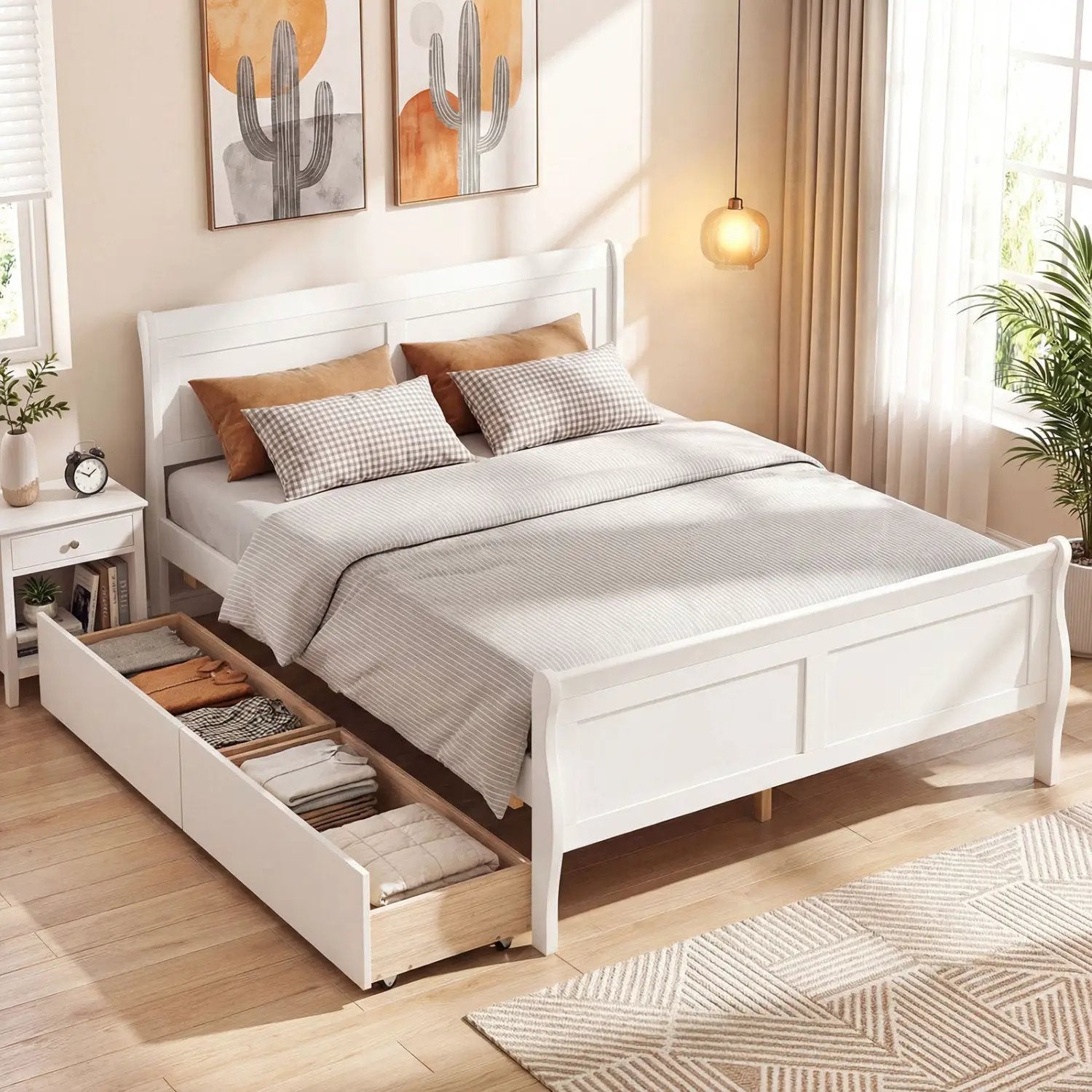 Full Size Bed Frame with 2 Storage Drawers and Footboard for Kids Teens Adults by DirectDeals