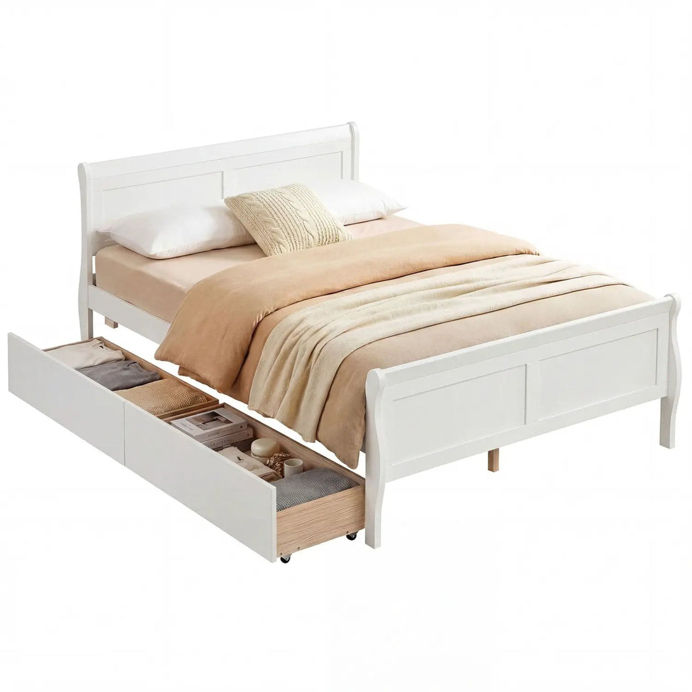 Full Size Bed Frame with 2 Storage Drawers and Footboard for Kids Teens Adults by DirectDeals