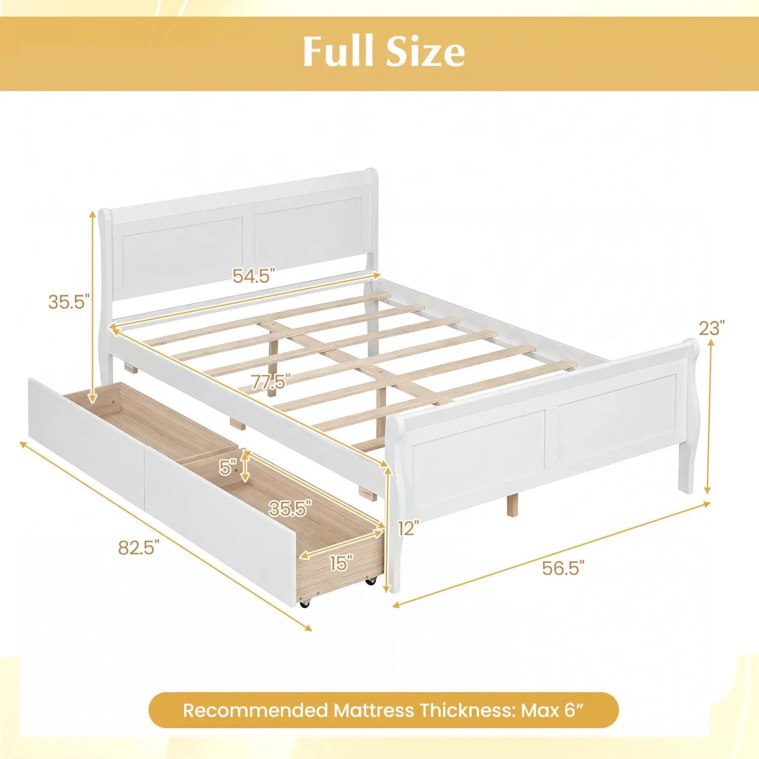 Full Size Bed Frame with 2 Storage Drawers and Footboard for Kids Teens Adults by DirectDeals