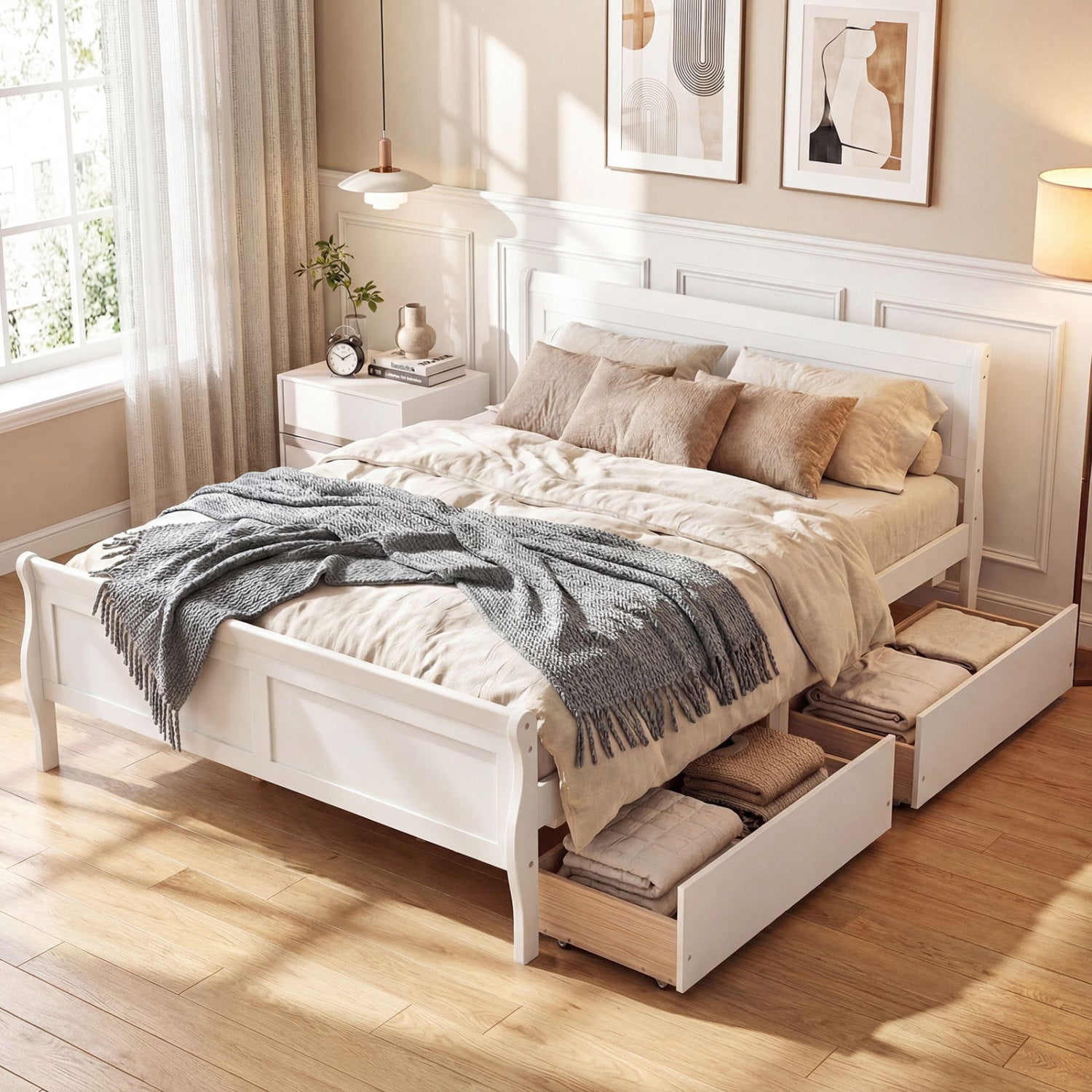 Full Size Bed Frame with 2 Storage Drawers and Footboard for Kids Teens Adults by DirectDeals