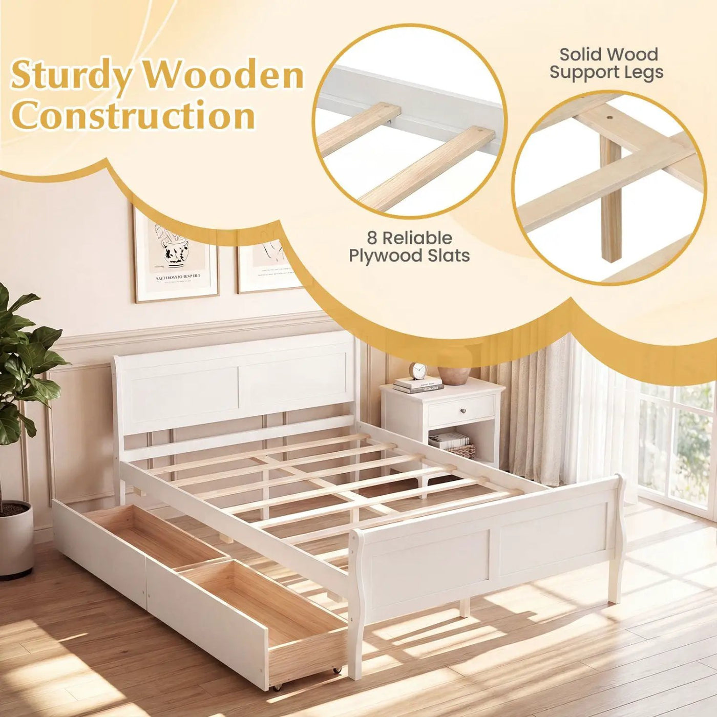 Full Size Bed Frame with 2 Storage Drawers and Footboard for Kids Teens Adults by DirectDeals