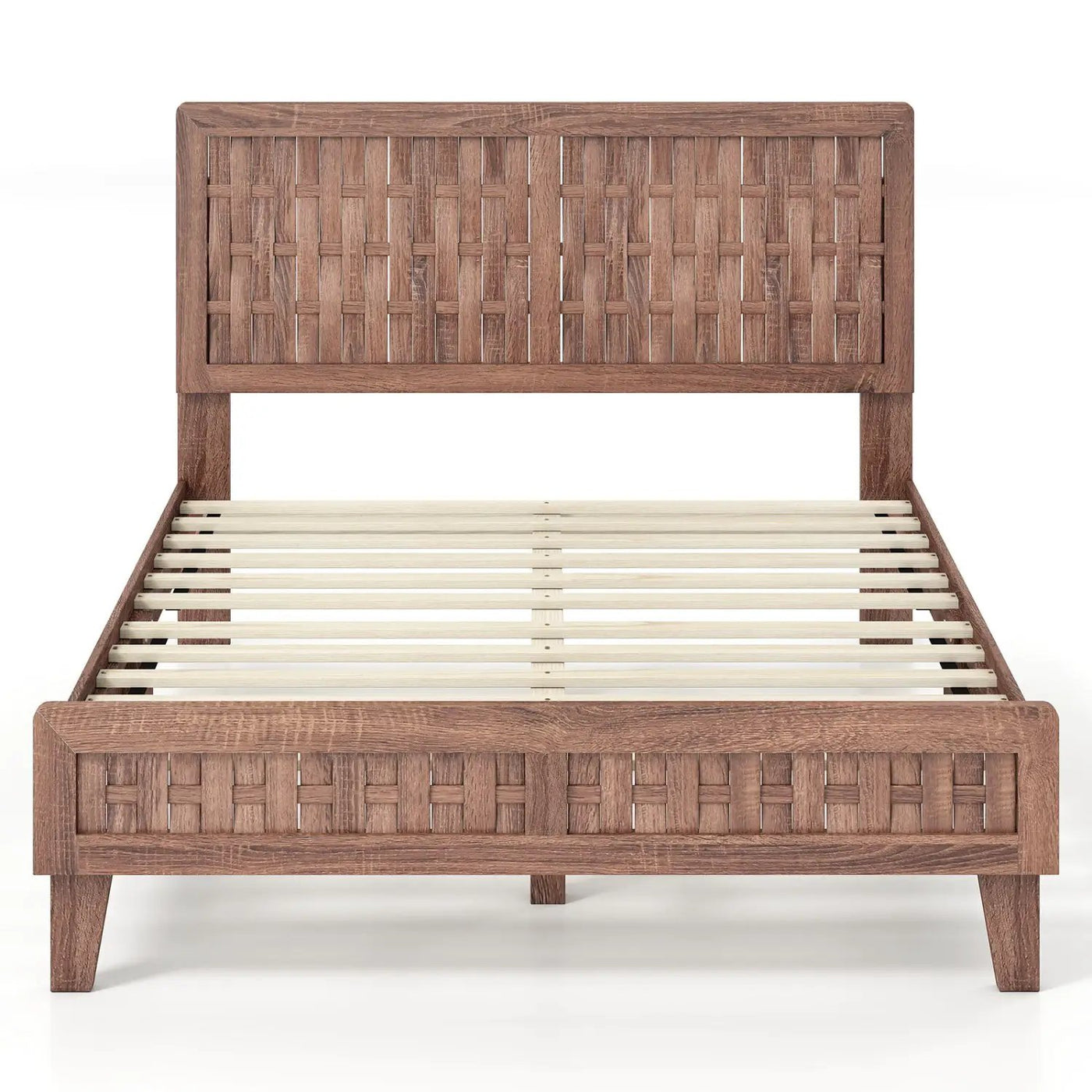 Twin Size Bed Frame Mid Century with Woven Accent Headboard by DirectDeals