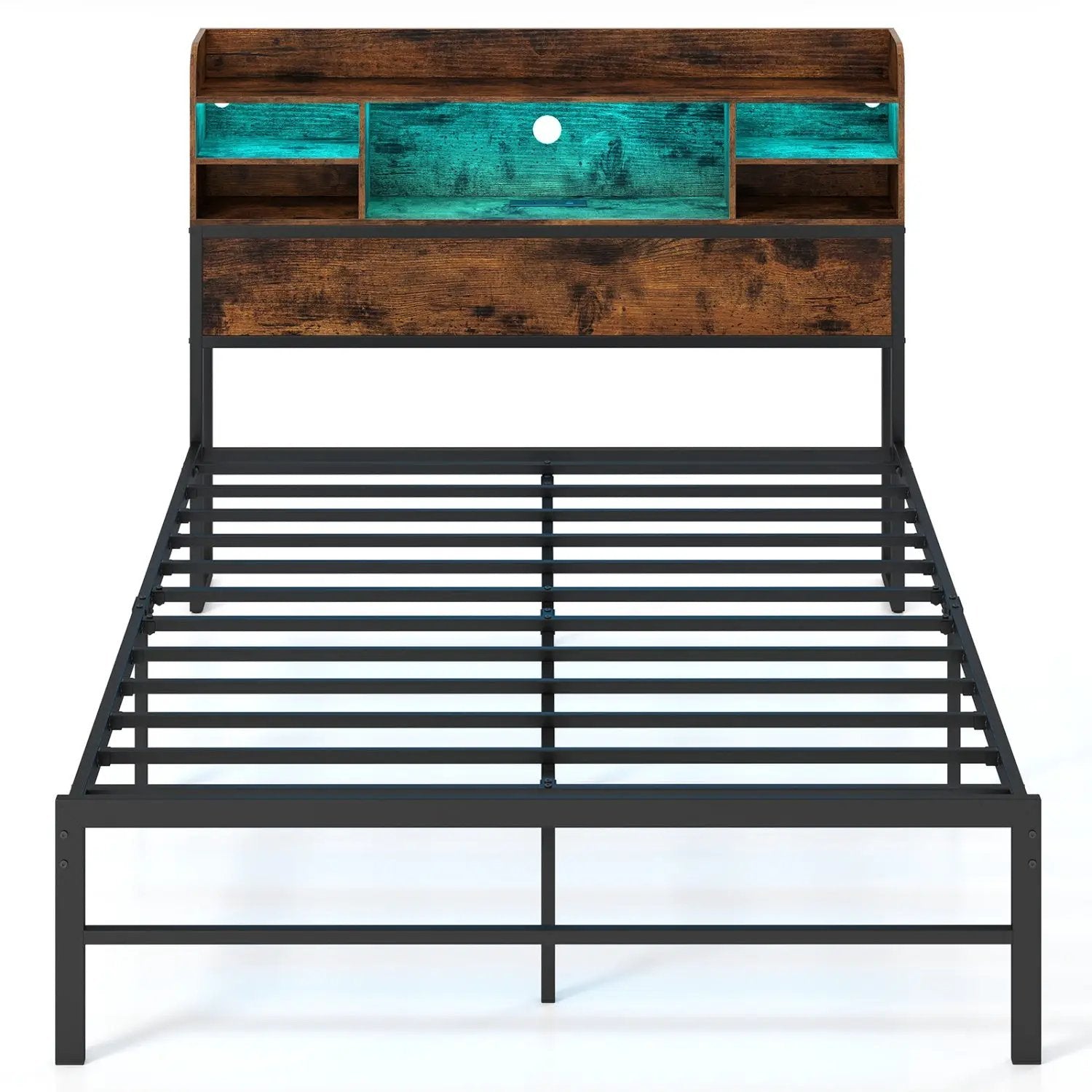 Full Size Bed Frame with Headboard LED Lights and Charging Station by DirectDeals