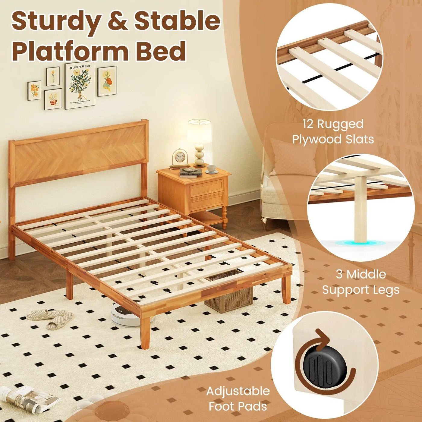 Twin/Full/Queen Size Bed Frame with Headboard and Storage Space by DirectDeals