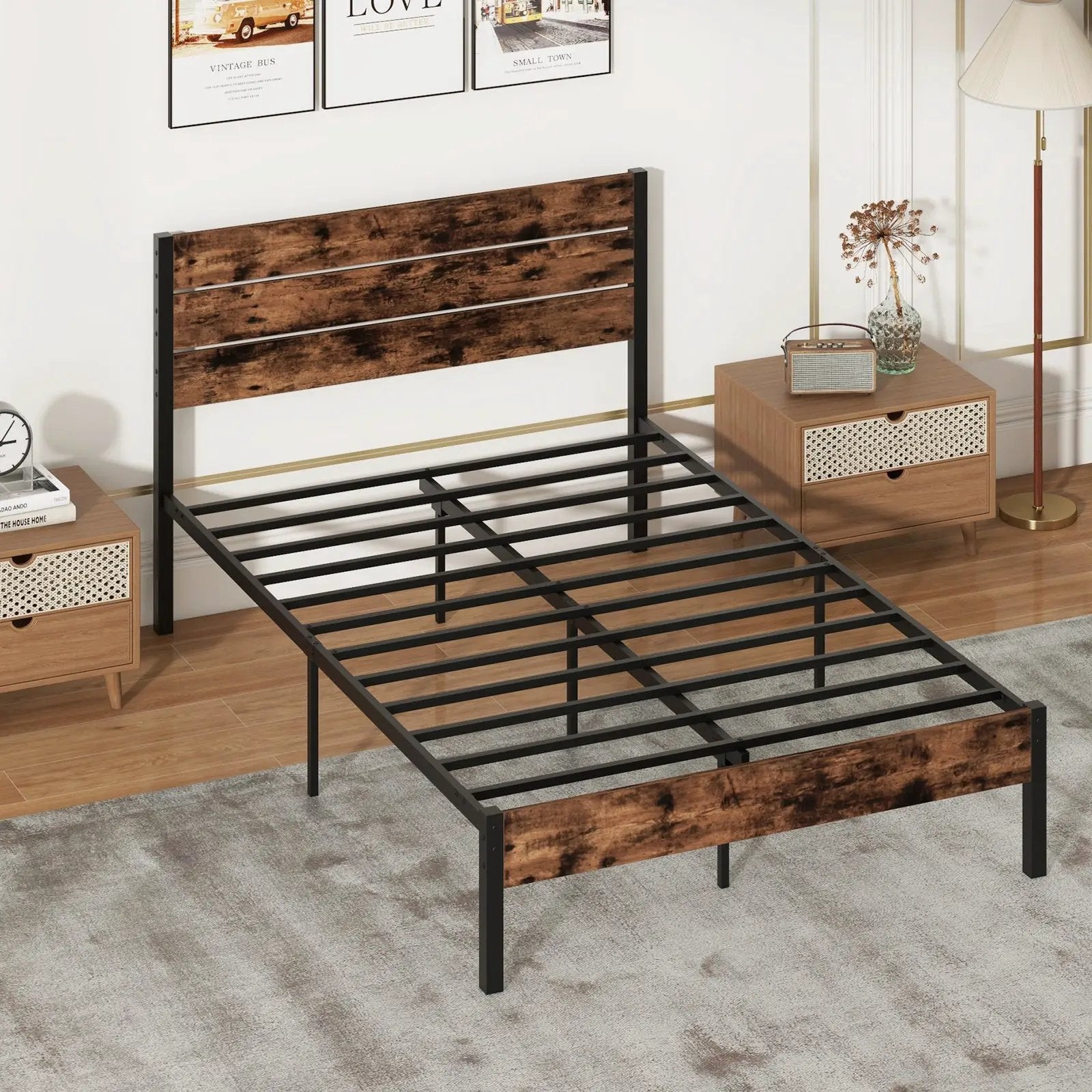 Full/King/Queen/Twin Size Bed Frame with High Headboard and Mute Bar by DirectDeals