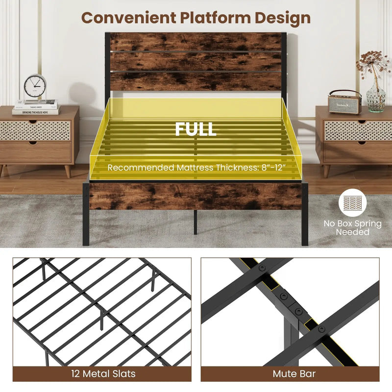 Full/King/Queen/Twin Size Bed Frame with High Headboard and Mute Bar by DirectDeals