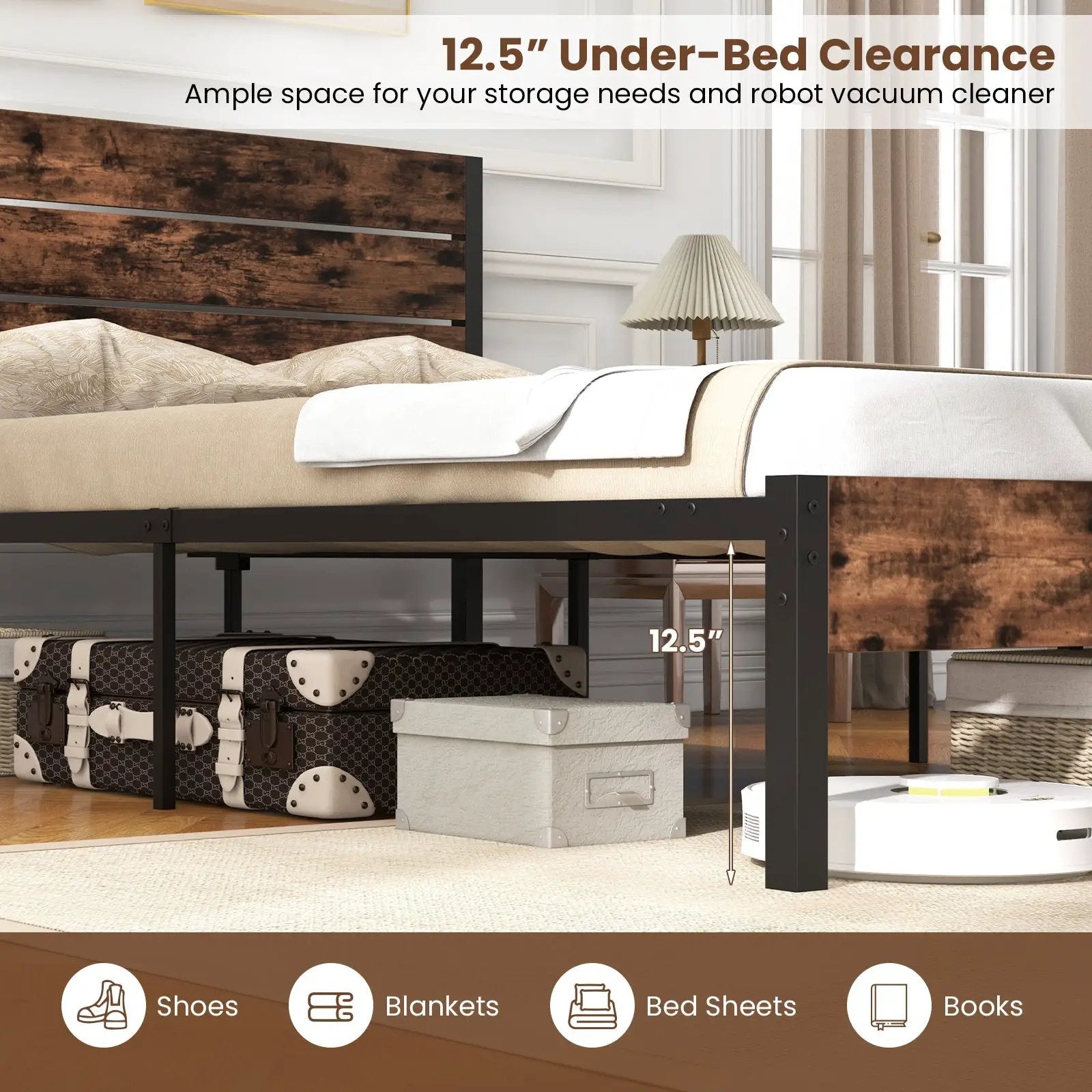 Full/King/Queen/Twin Size Bed Frame with High Headboard and Mute Bar by DirectDeals