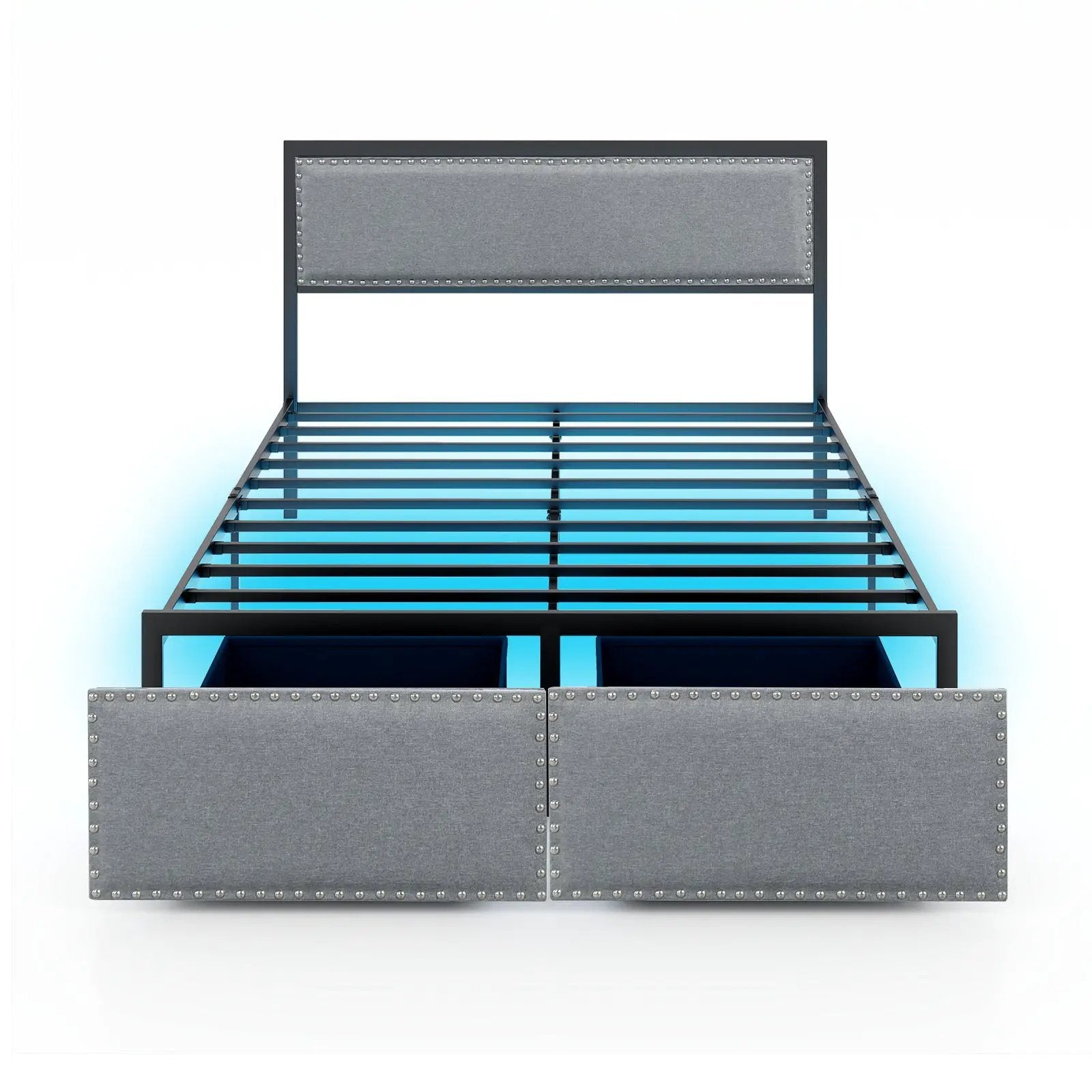 Full/Queen/Twin Size Bed Frame with LED Lights Drawer and Metal Slats by DirectDeals
