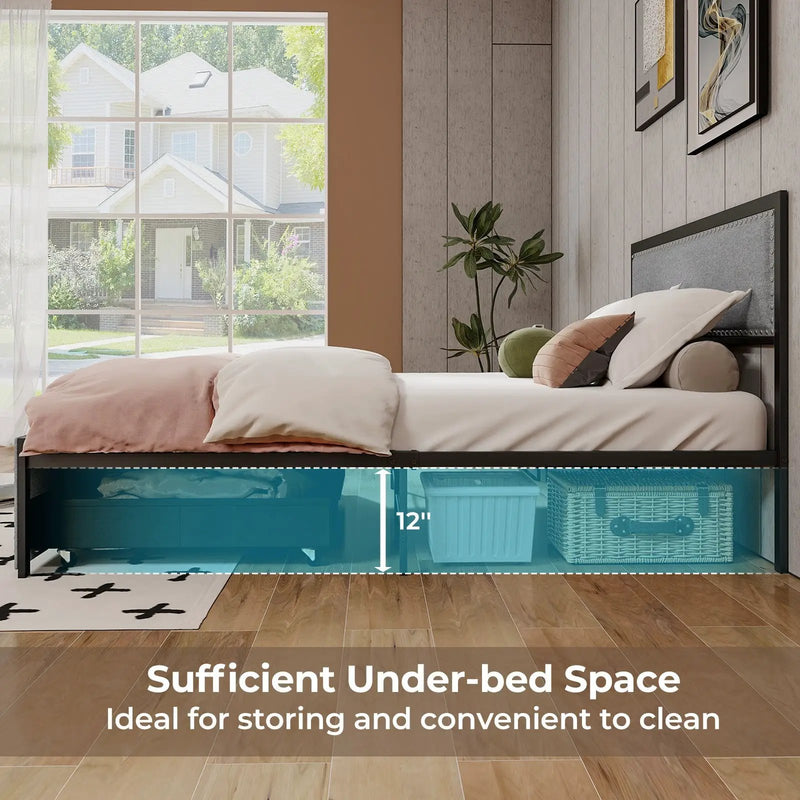 Full/Queen/Twin Size Bed Frame with LED Lights Drawer and Metal Slats by DirectDeals