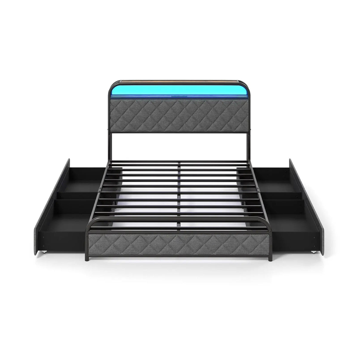Twin/Full/Queen Size Bed Frame with LED Lights and Charging Station by DirectDeals