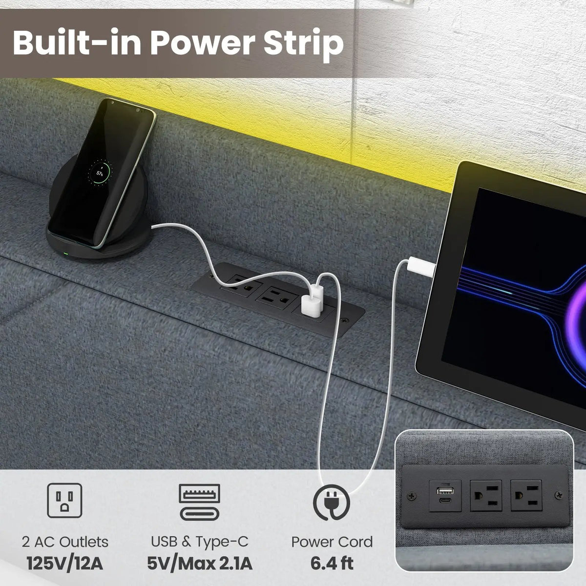 Full/Queen Size Bed Frame with LED Lights and Charging Station by DirectDeals