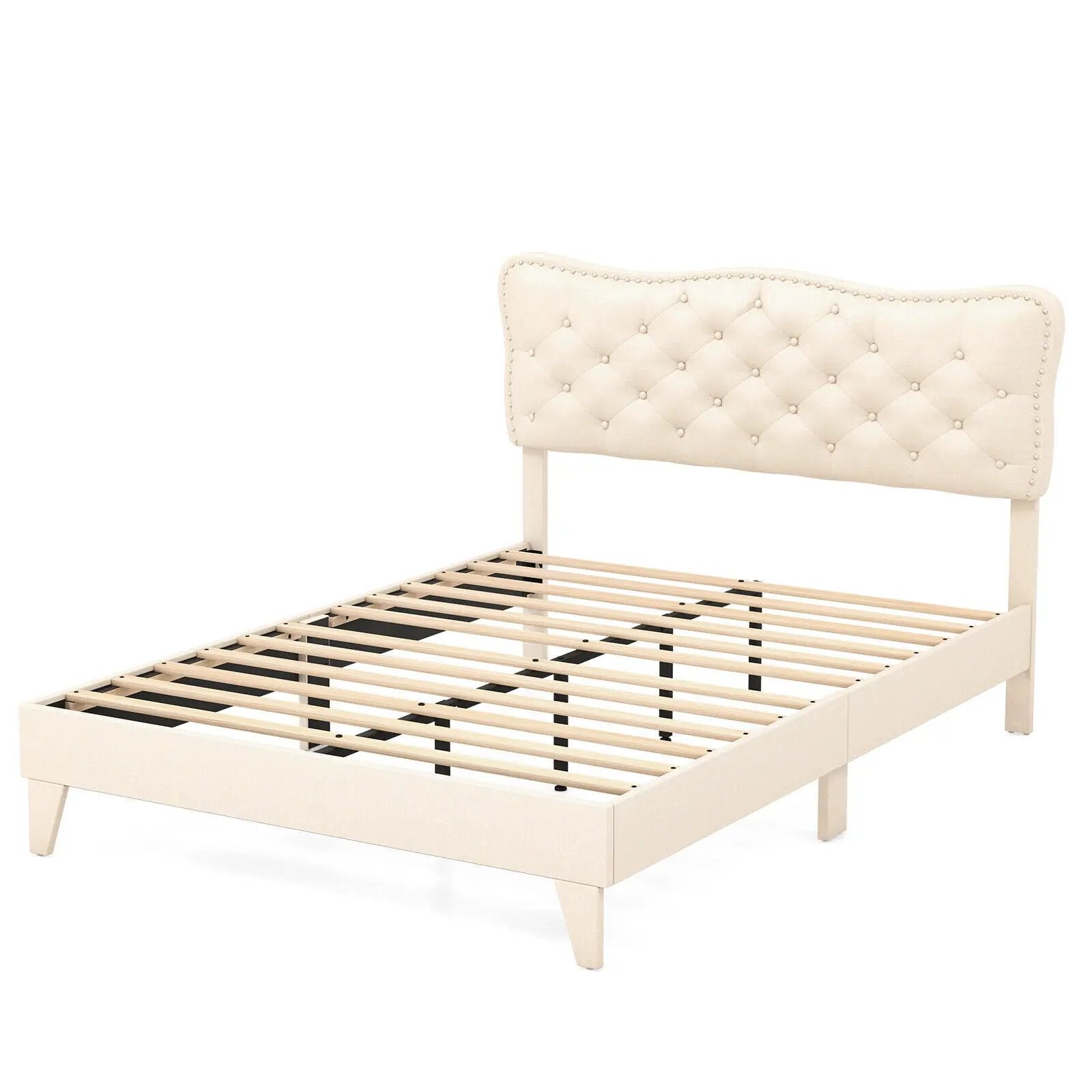 Full Size Bed Frame with Nail Headboard and Wooden Slats by DirectDeals