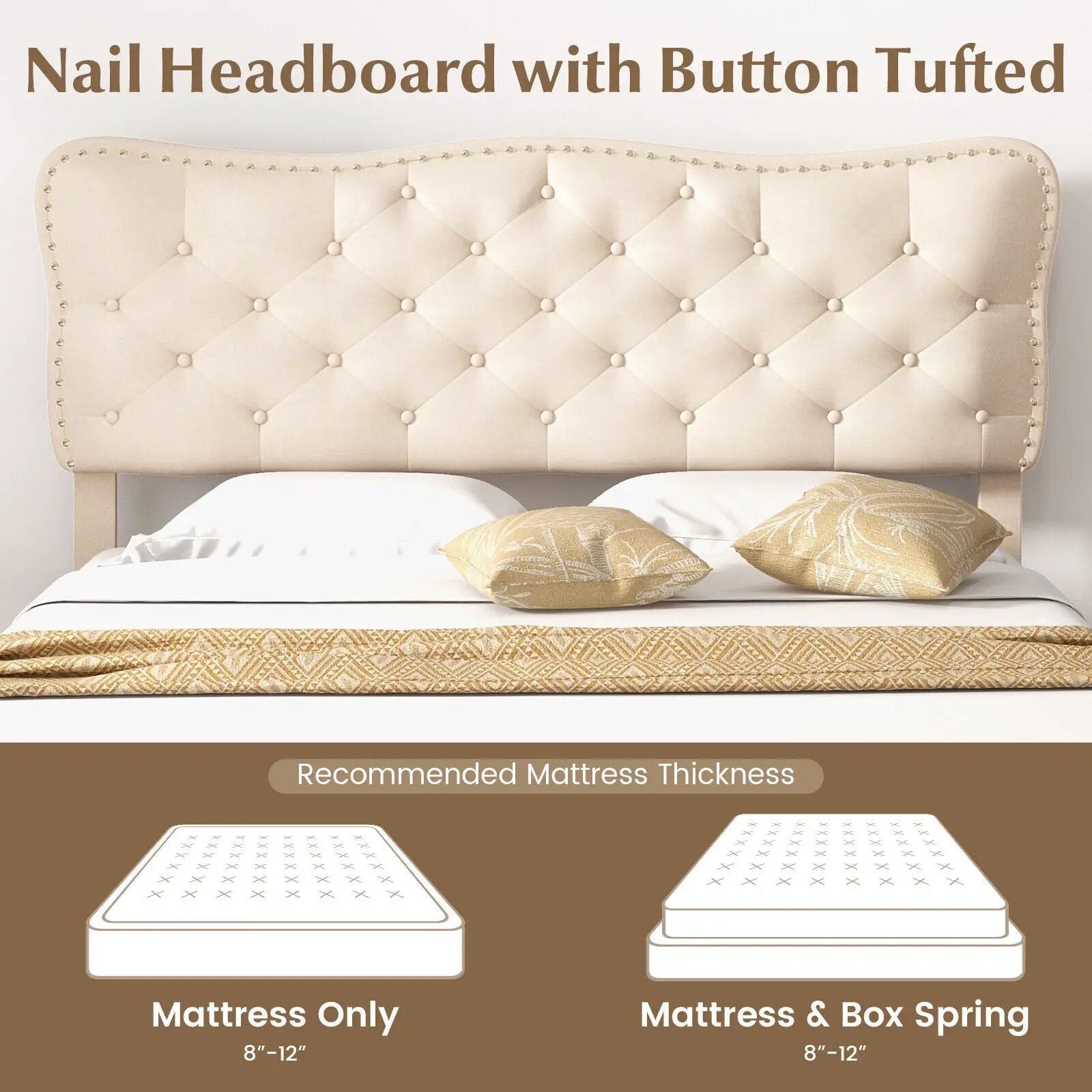 Full Size Bed Frame with Nail Headboard and Wooden Slats by DirectDeals