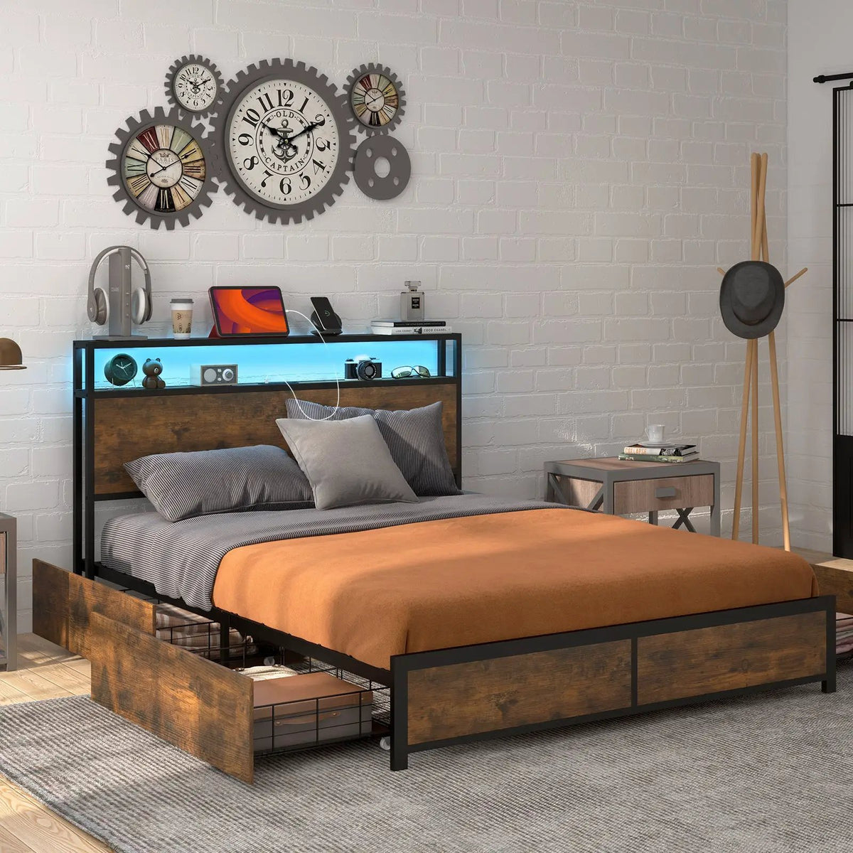 Full/Queen Size Bed Frame with Smart LED Lights and Storage Drawers by DirectDeals