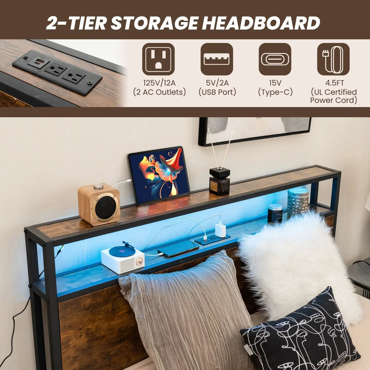 Full/Queen Size Bed Frame with Smart LED Lights and Storage Drawers by DirectDeals