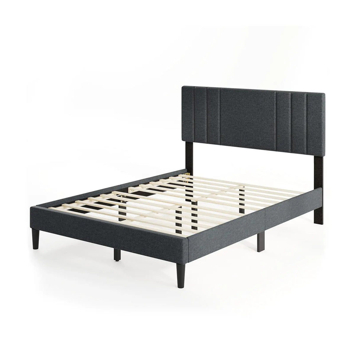 Full/Queen/Twin Size Bed Frame with Vertical Channel Tufted Headboard and Wooden Slats by DirectDeals