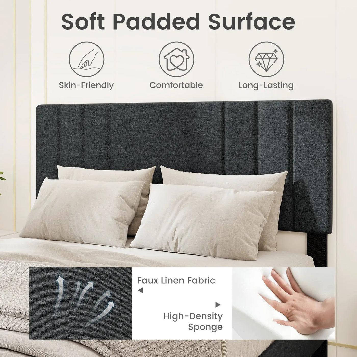 Full/Queen/Twin Size Bed Frame with Vertical Channel Tufted Headboard and Wooden Slats by DirectDeals
