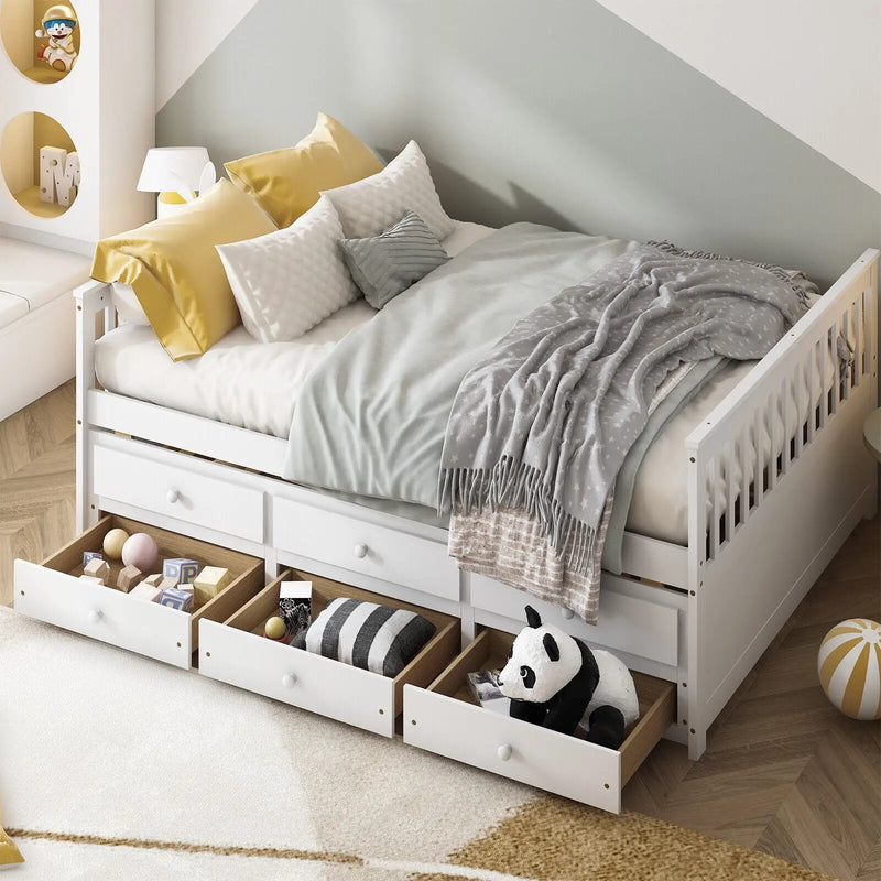 Full Size Wood Daybed Frame with Trundle Bed and 3 Storage Drawers-White by DirectDeals