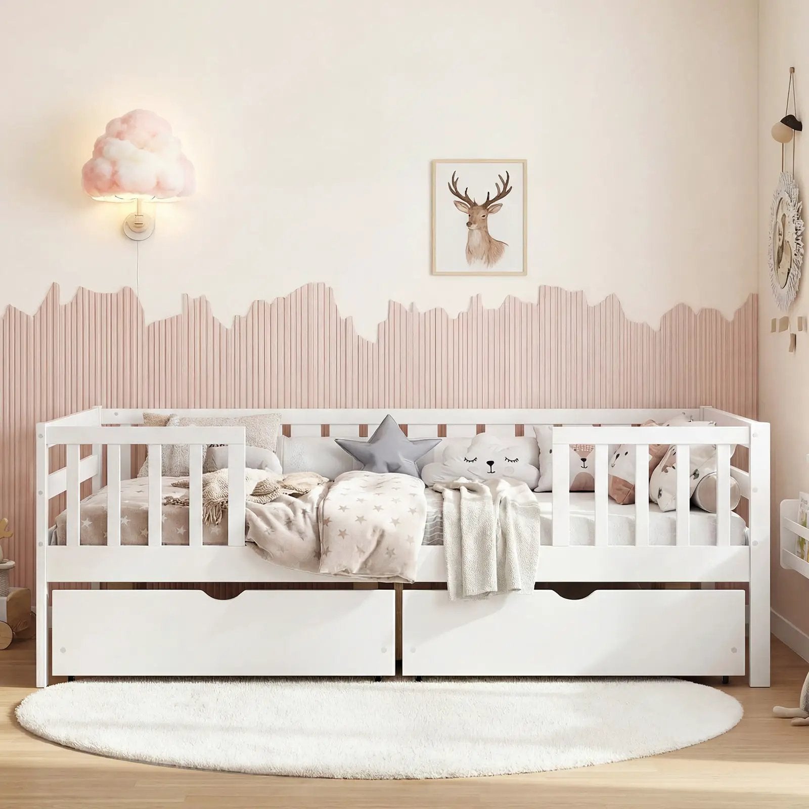 Full Size Daybed with Fence and 2 Drawers for Boys and Girls by DirectDeals
