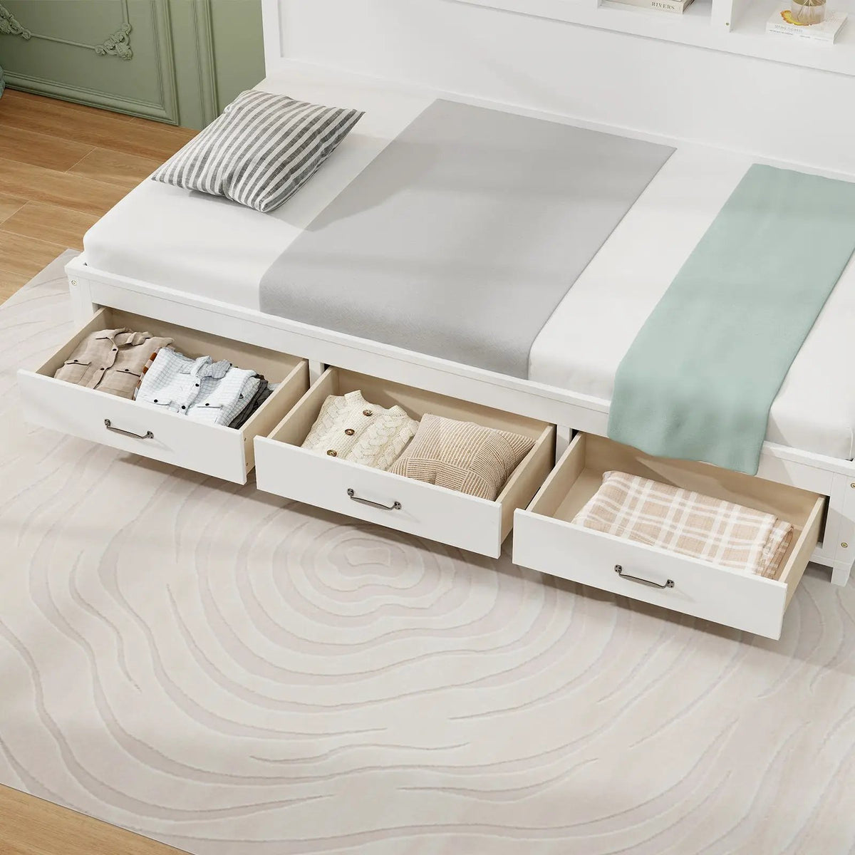 Twin/Full Size Wooden Daybed with 3 Drawers with Storage Shelves by DirectDeals
