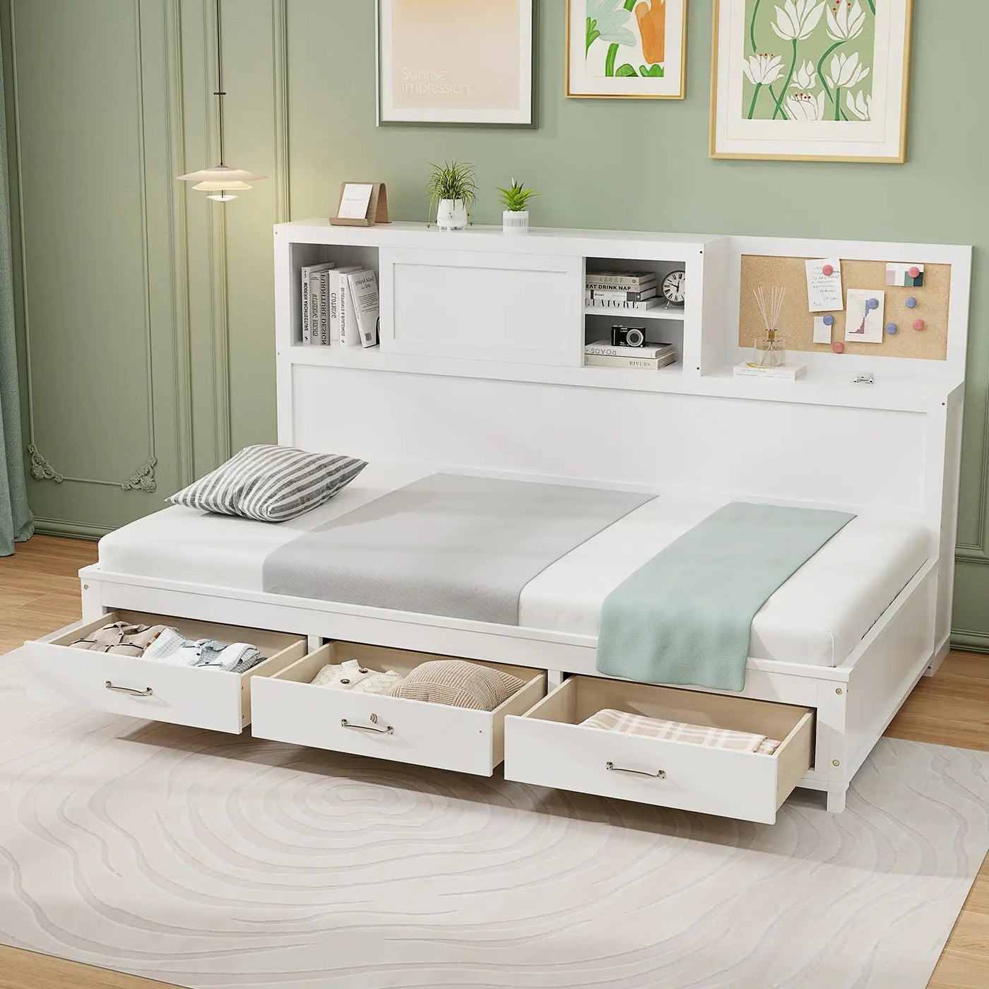 Twin/Full Size Wooden Daybed with 3 Drawers with Storage Shelves by DirectDeals