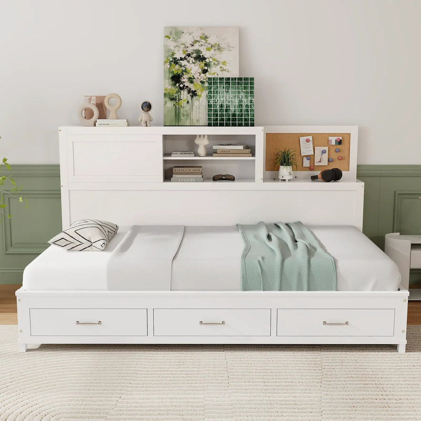 Twin/Full Size Wooden Daybed with 3 Drawers with Storage Shelves by DirectDeals