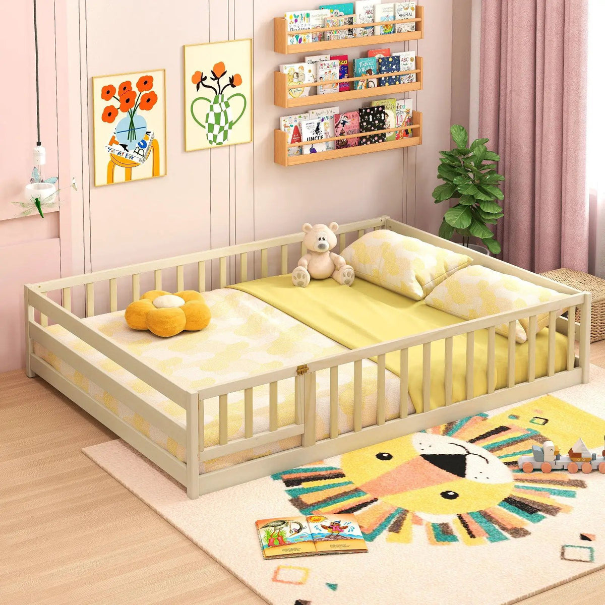 Full Size Floor Bed with Full Length Safety Guardrails by DirectDeals