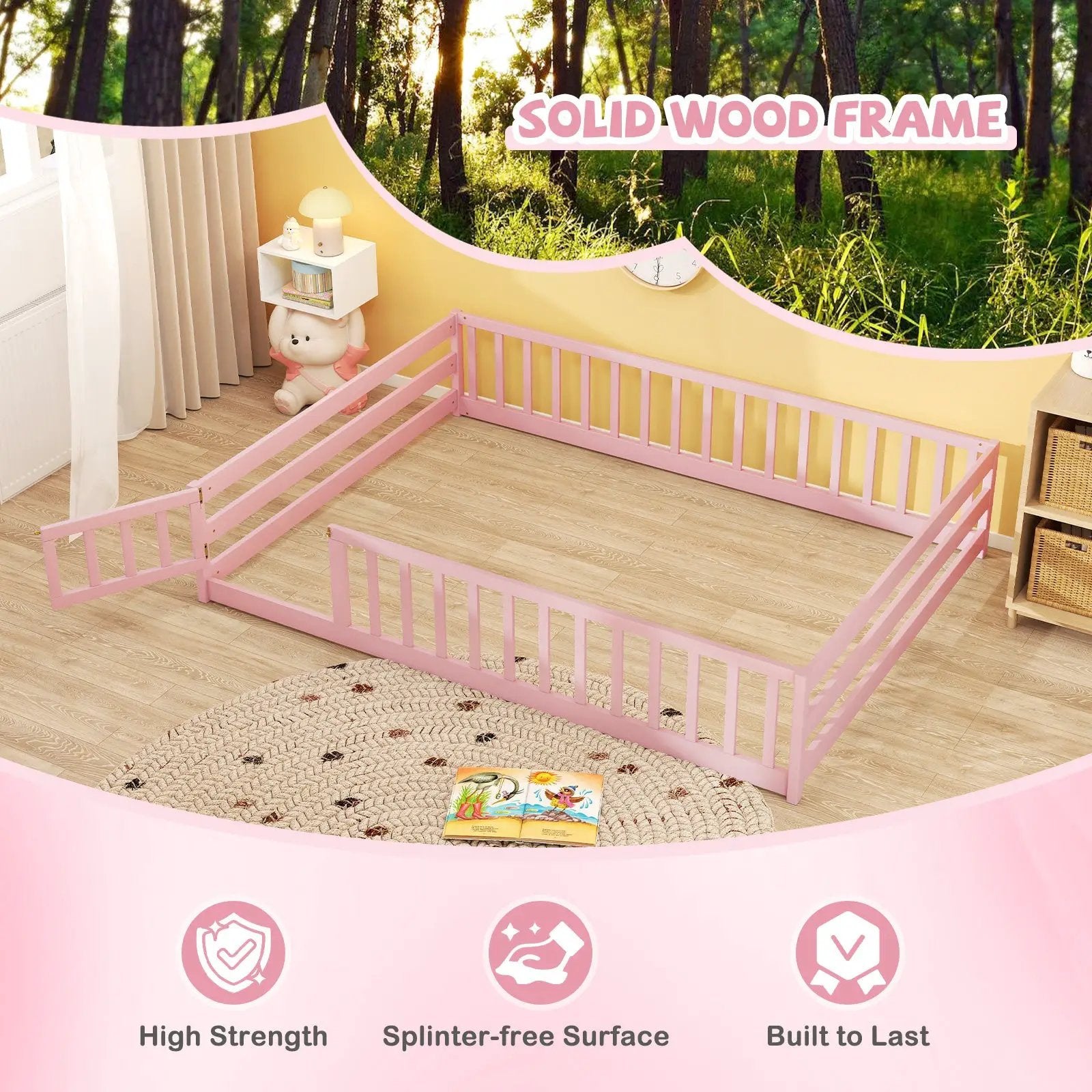 Full Size Floor Bed with Full Length Safety Guardrails by DirectDeals