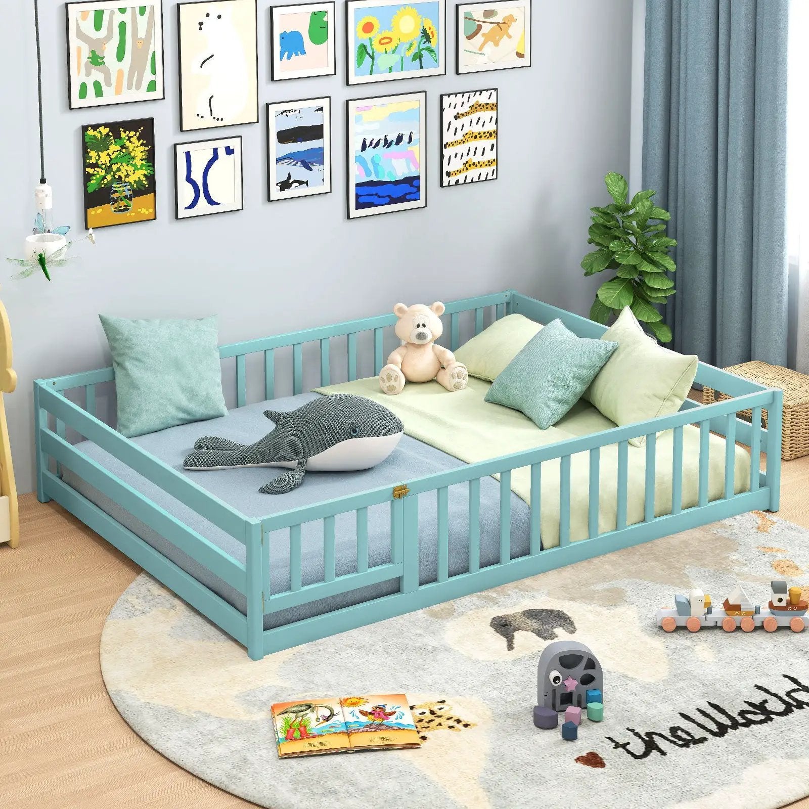 Full Size Floor Bed with Full Length Safety Guardrails by DirectDeals