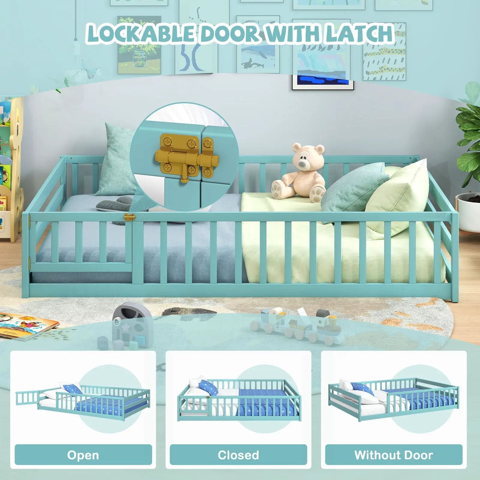Full Size Floor Bed with Full Length Safety Guardrails by DirectDeals