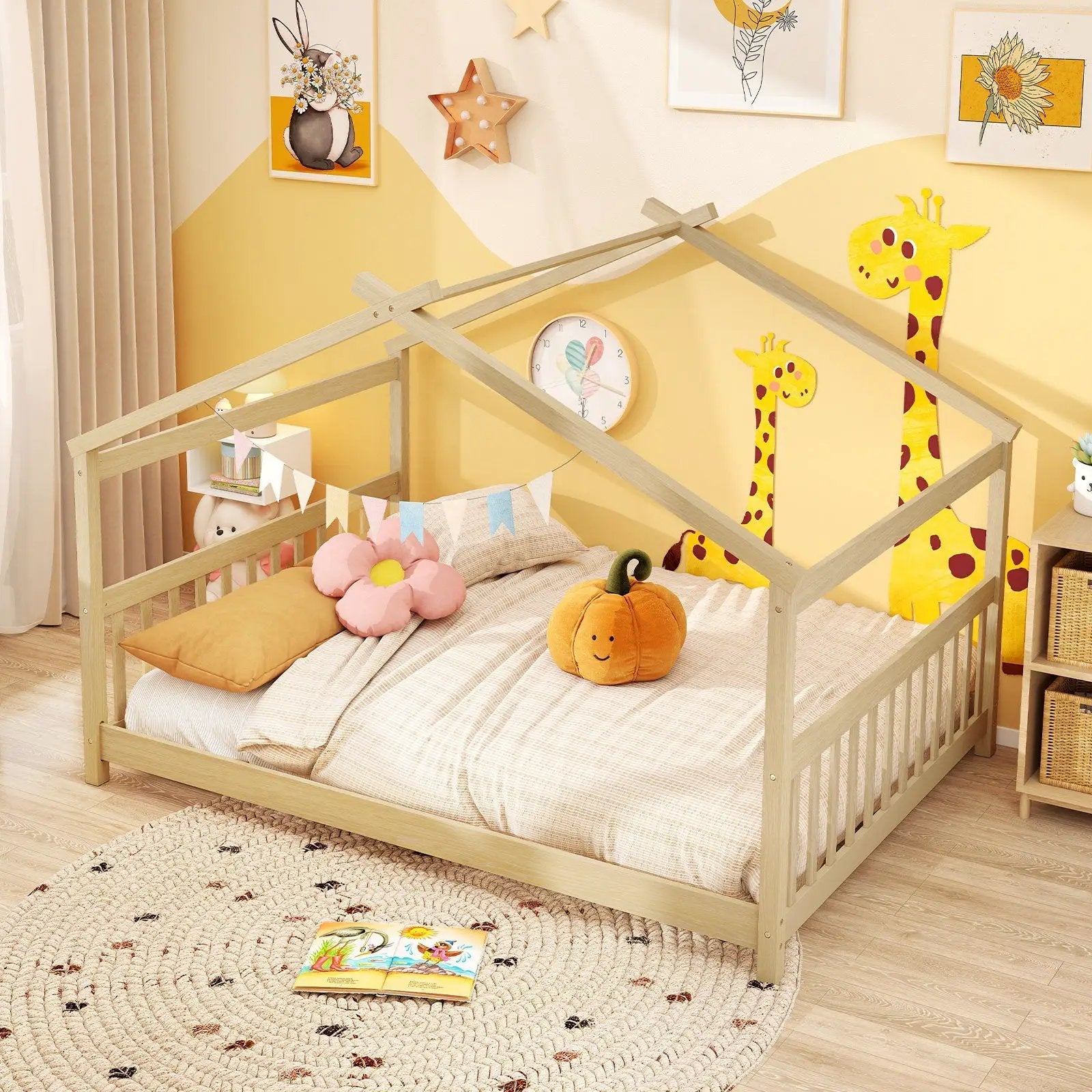 Full Size House Bed Montessori Floor Bed with Headboard by DirectDeals