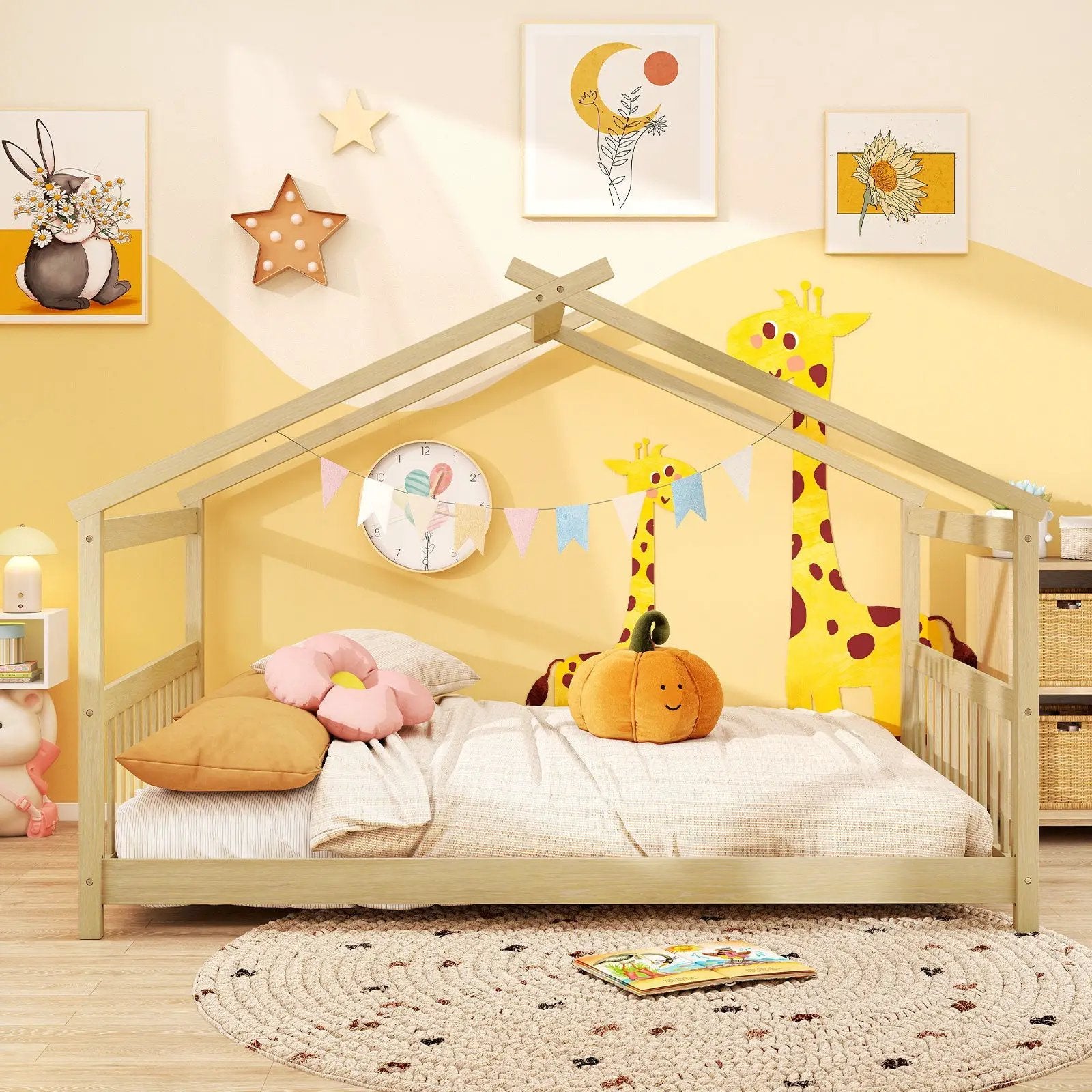 Full Size House Bed Montessori Floor Bed with Headboard by DirectDeals
