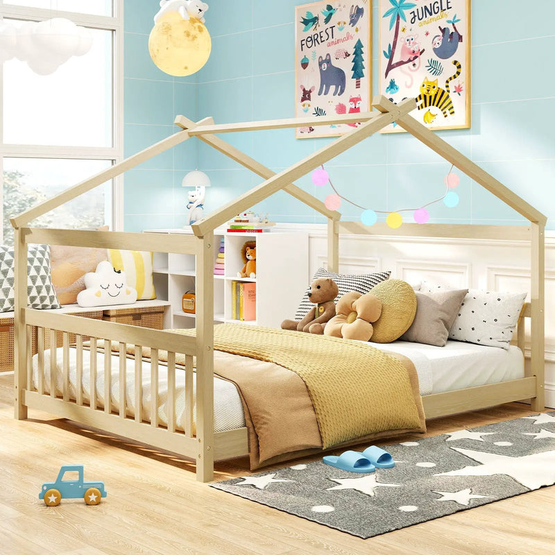 Full Size House Bed Montessori Floor Bed with Headboard by DirectDeals