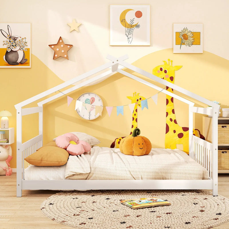 Full Size House Bed Montessori Floor Bed with Headboard by DirectDeals