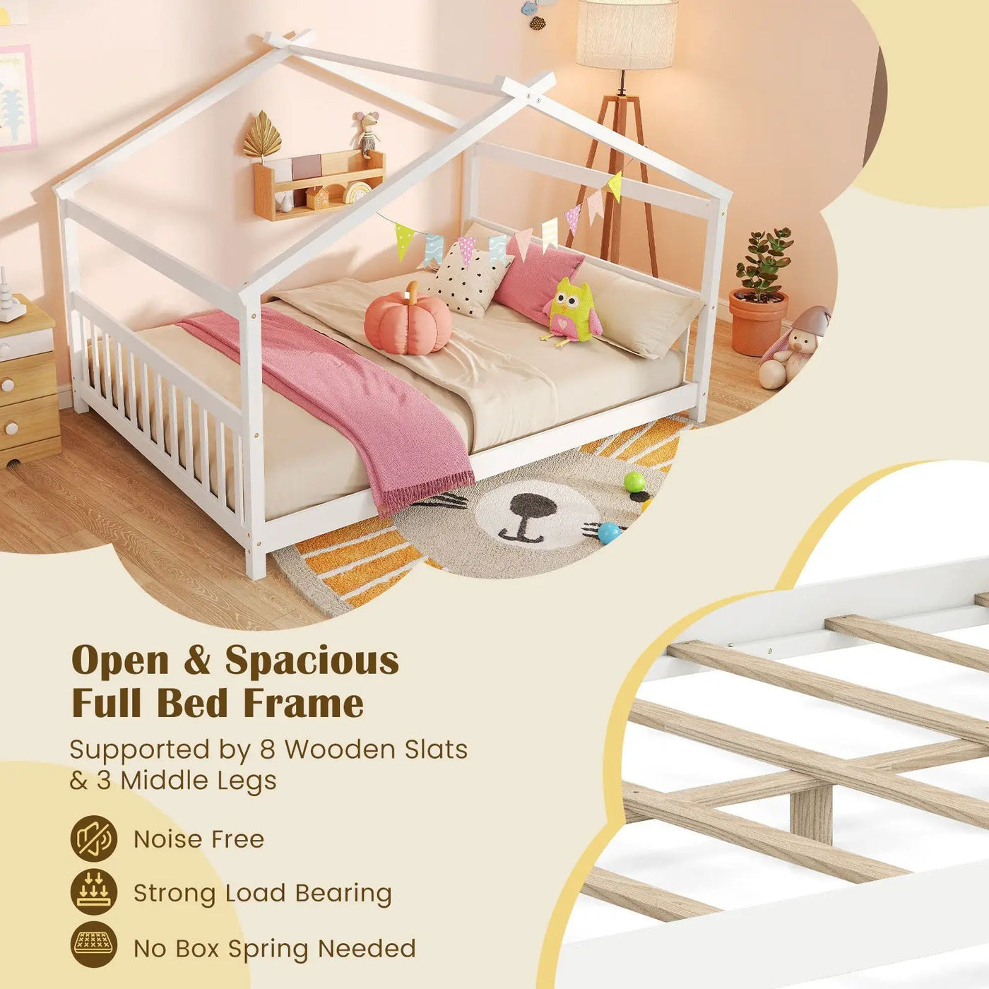Full Size House Bed Montessori Floor Bed with Headboard by DirectDeals