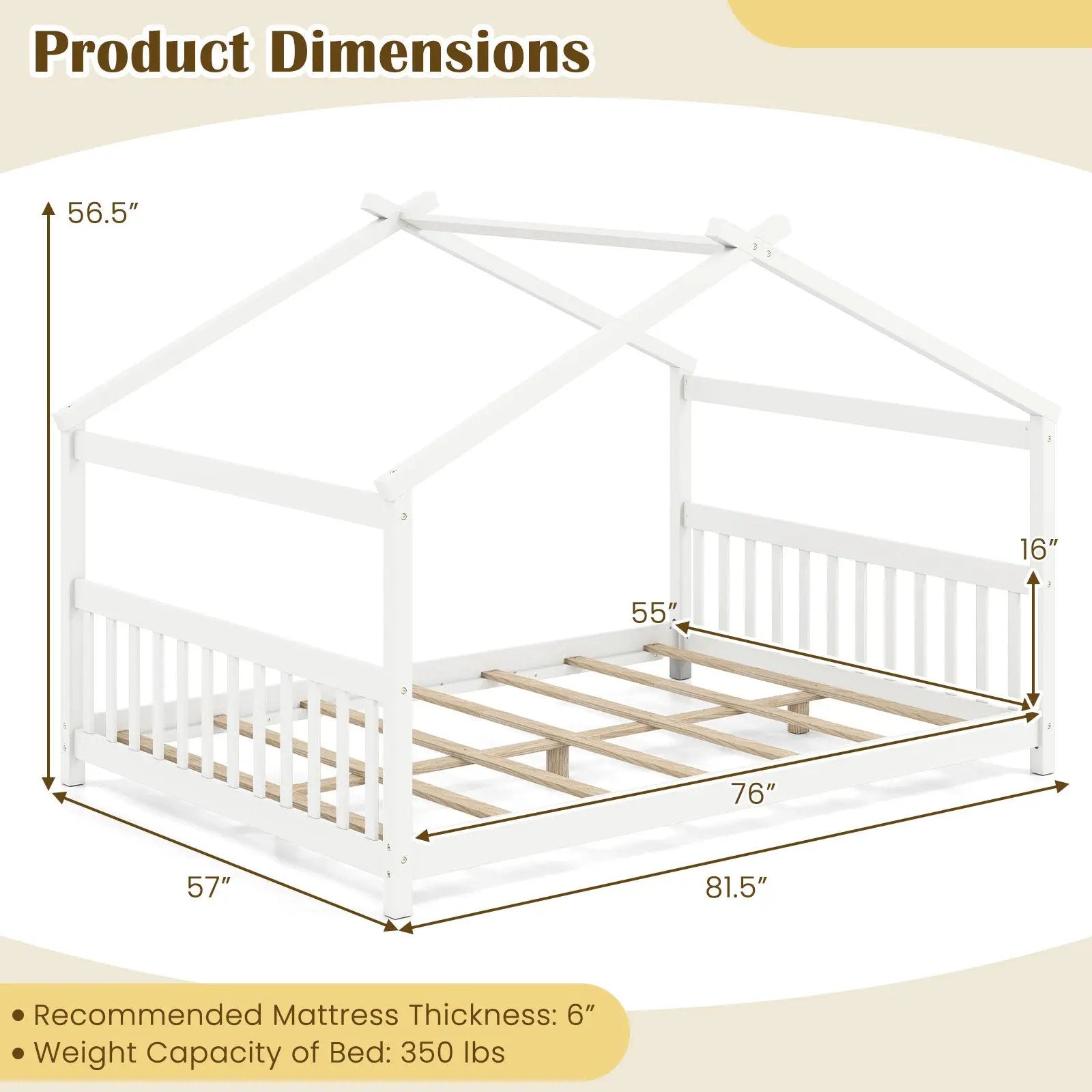 Full Size House Bed Montessori Floor Bed with Headboard by DirectDeals