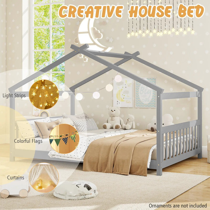 Full Size House Bed Montessori Floor Bed with Headboard by DirectDeals