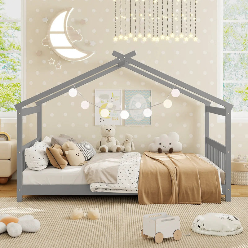 Full Size House Bed Montessori Floor Bed with Headboard by DirectDeals