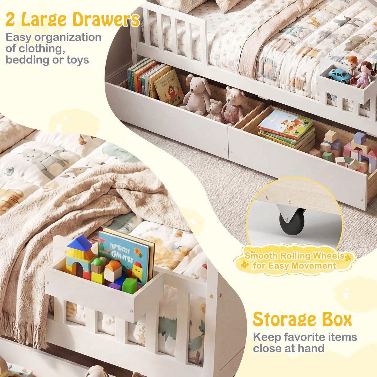 Full Size House Bed with Roof and Fence Rails for Kid by DirectDeals