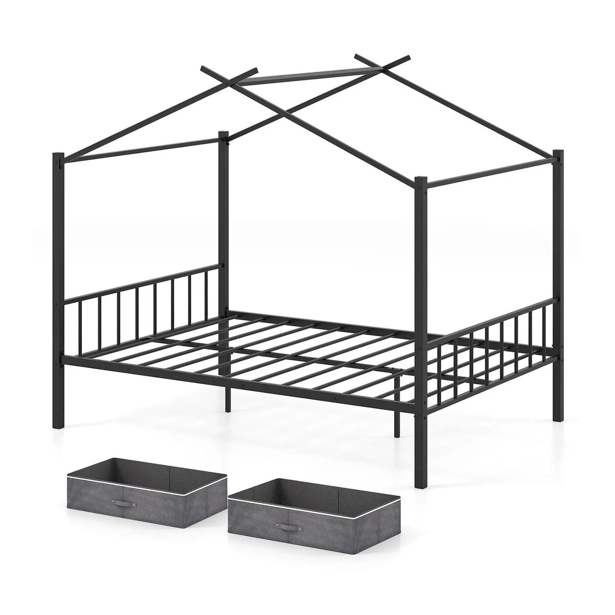 Full Size Metal House Bed with 2 Fabric Drawers for Kids by DirectDeals
