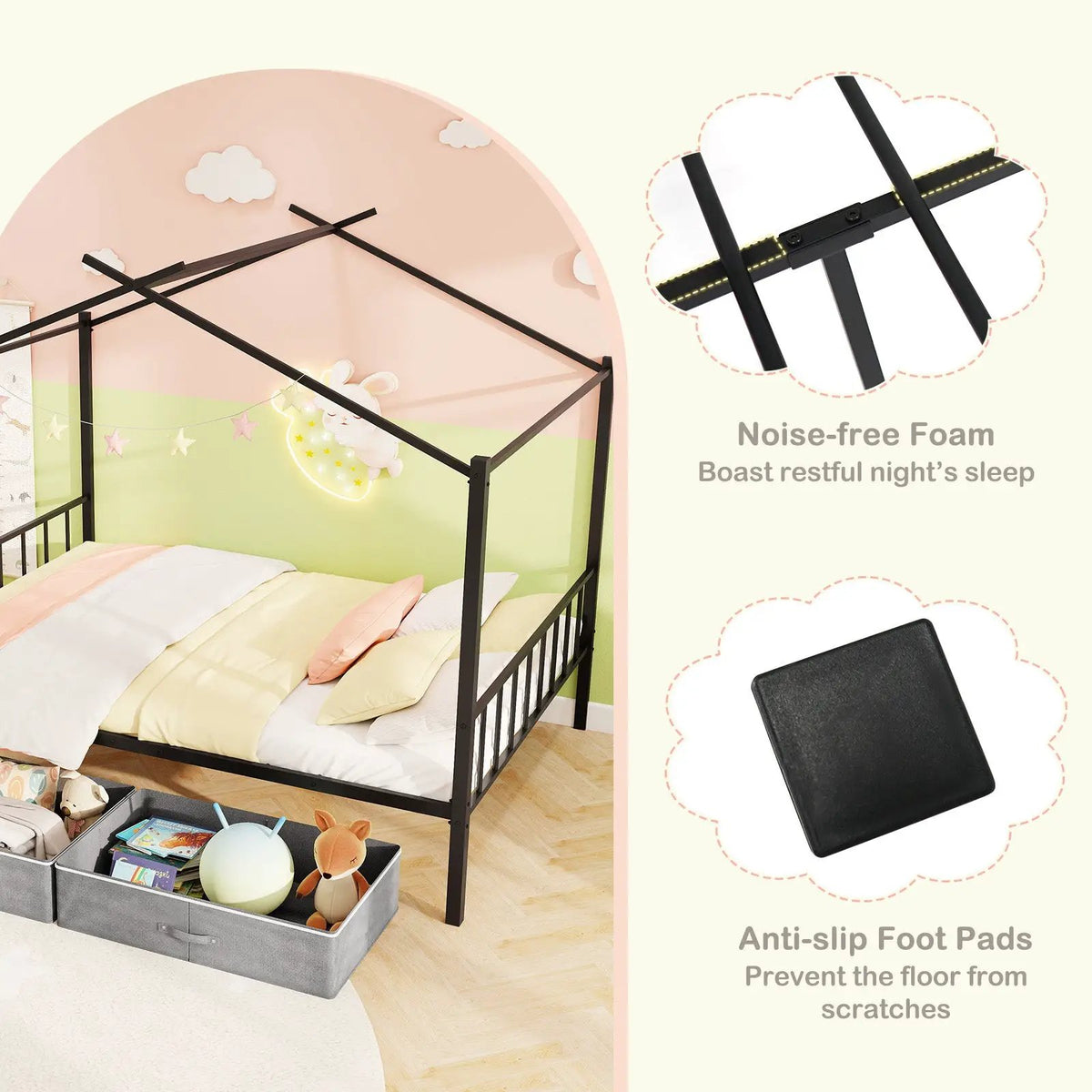 Full Size Metal House Bed with 2 Fabric Drawers for Kids by DirectDeals