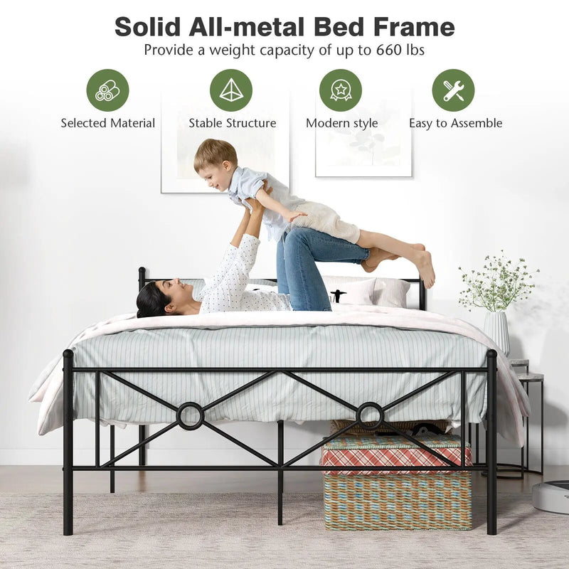 Full/Queen Size Metal Platform Bed Frame with Headboard and Footboard by DirectDeals