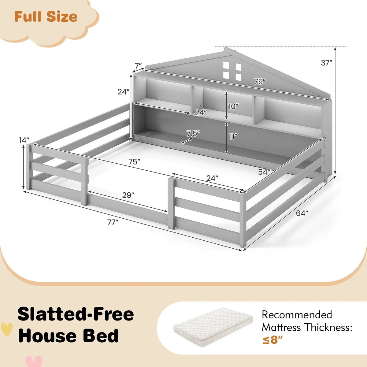 Full Size Montessori Floor Bed with Storage Compartments and Shelf by DirectDeals