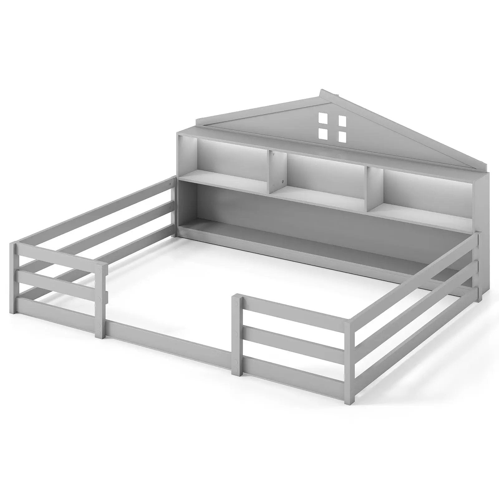 Full Size Montessori Floor Bed with Storage Compartments and Shelf by DirectDeals