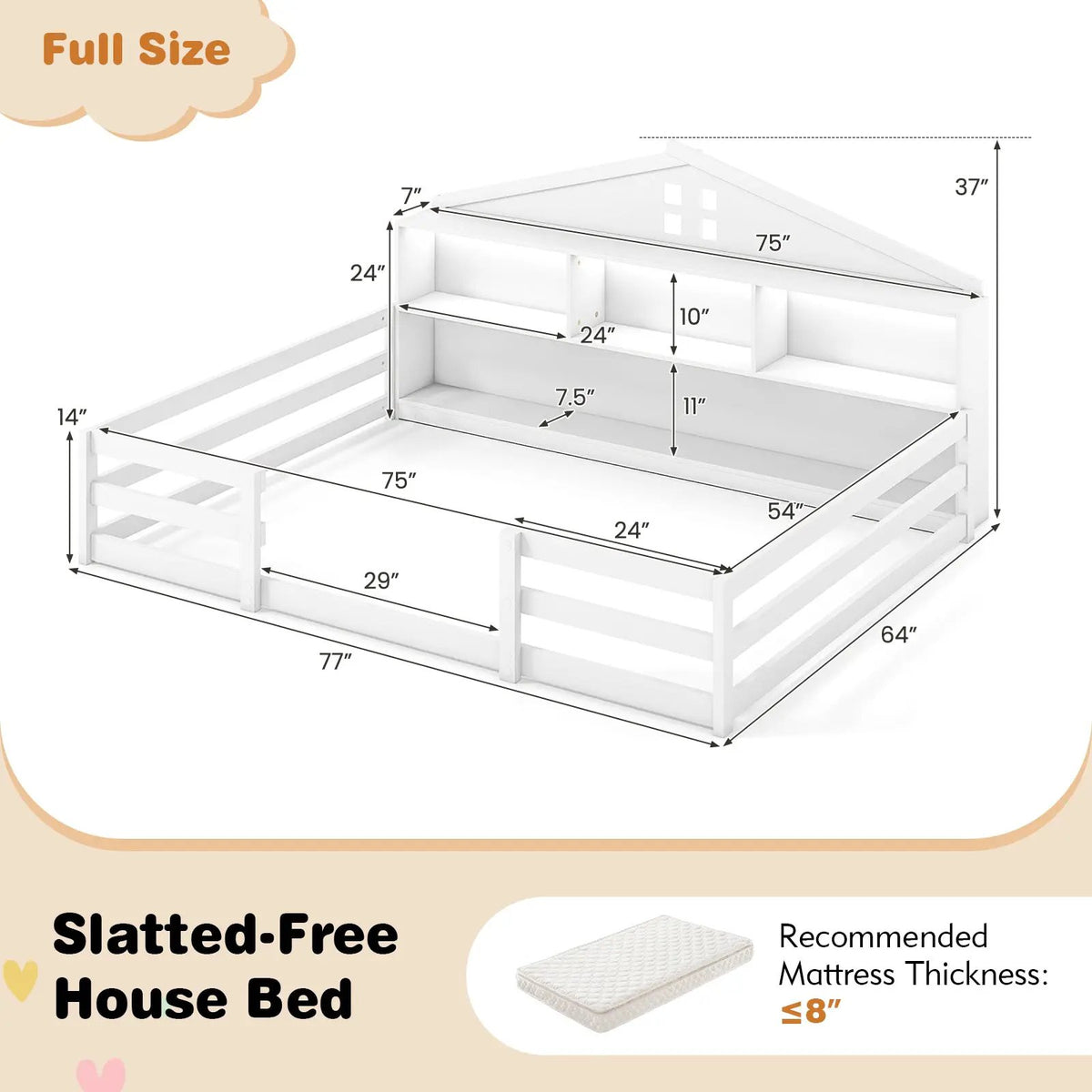 Full Size Montessori Floor Bed with Storage Compartments and Shelf by DirectDeals