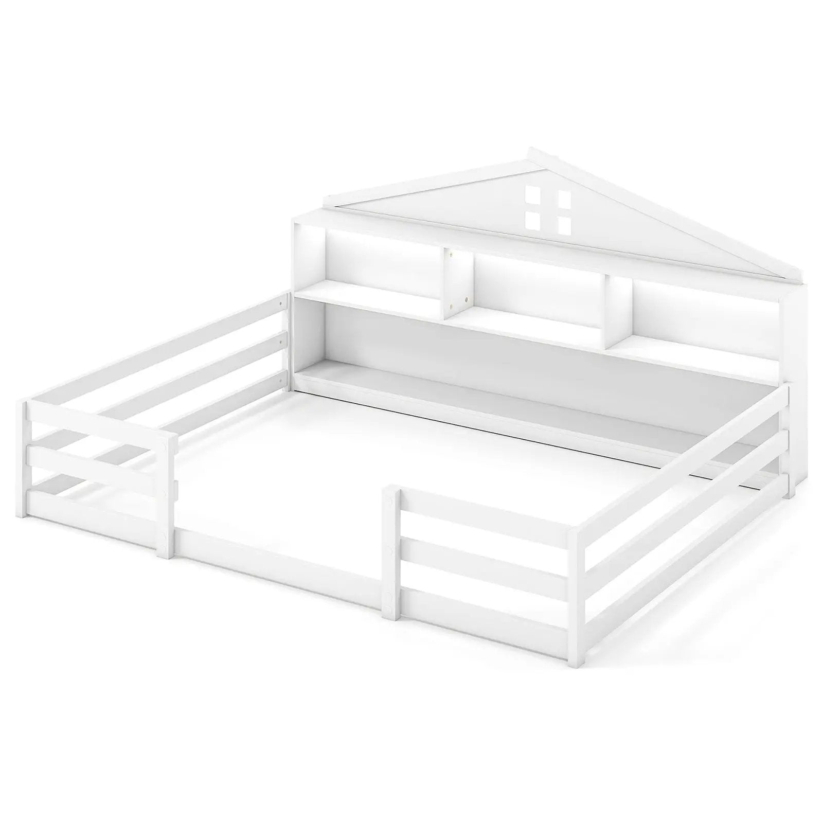 Full Size Montessori Floor Bed with Storage Compartments and Shelf by DirectDeals