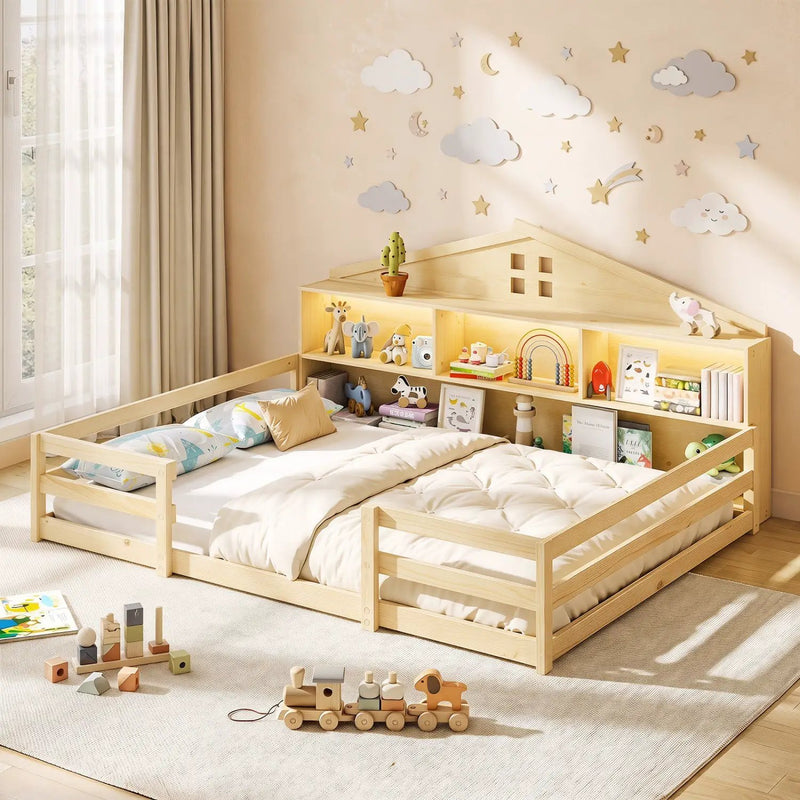 Full Size Montessori Floor Bed with Storage and LED Lights by DirectDeals