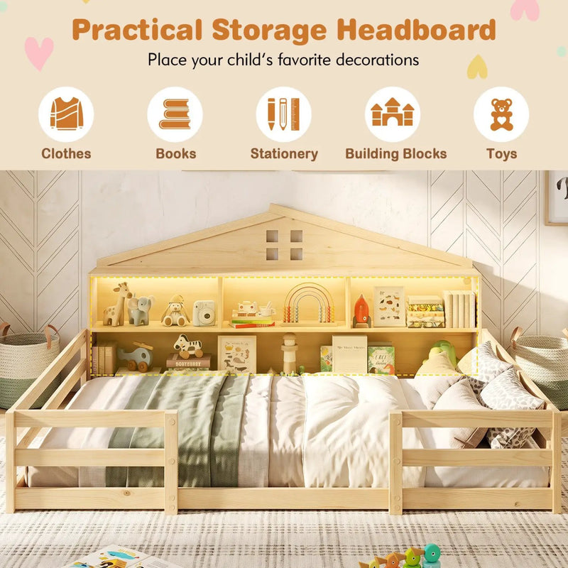 Full Size Montessori Floor Bed with Storage and LED Lights by DirectDeals